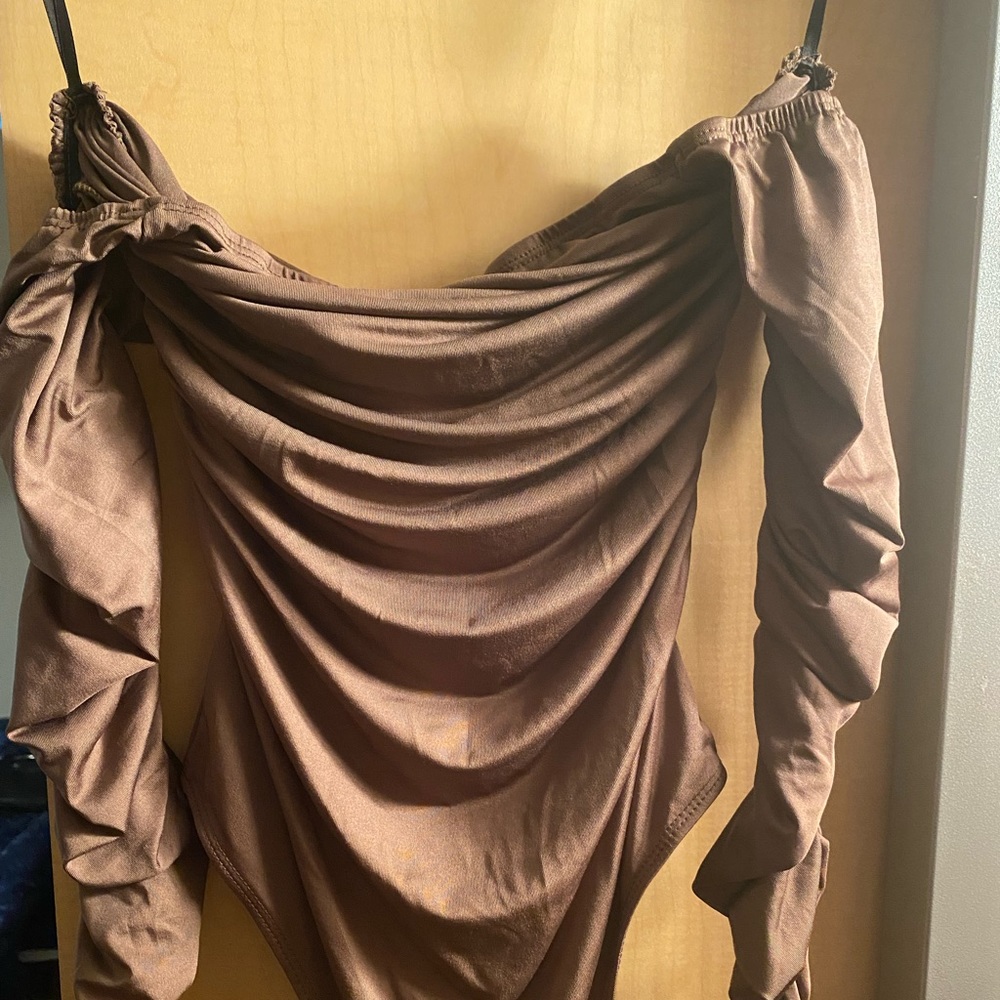 brown off the shoulder bodysuit